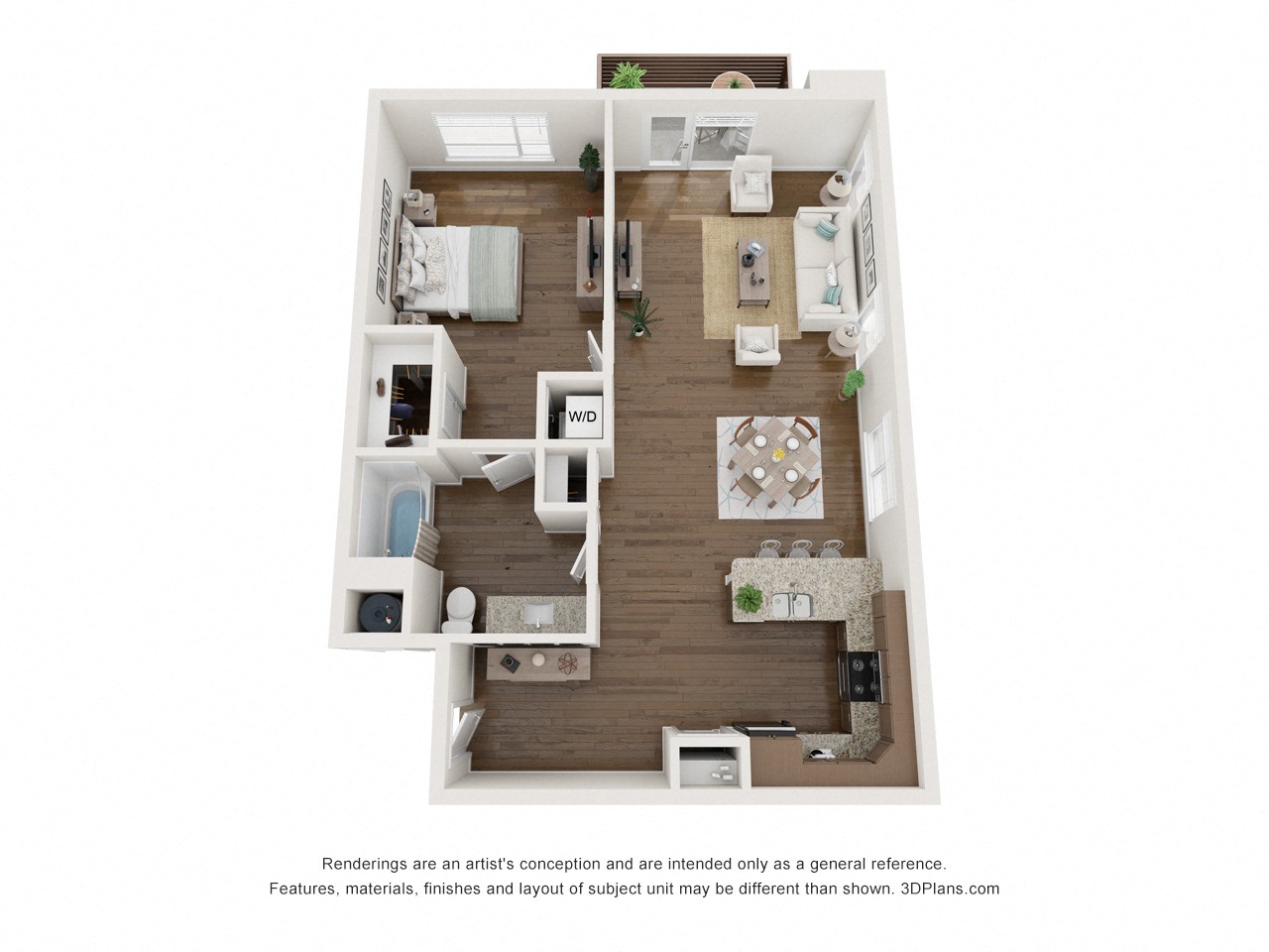 Floor plan for 1 bed, 1 bath, 827 sqft